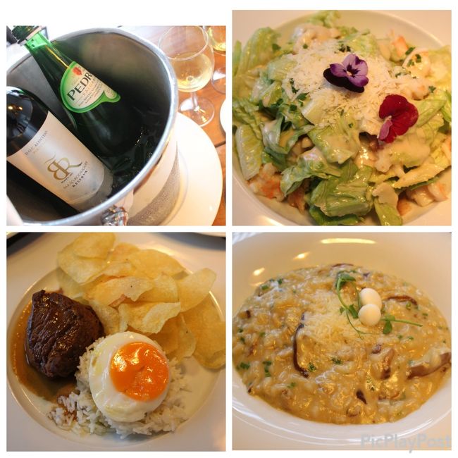 ディナーは今日もエグゼクティブシェフがお休みでコースなのでルームサービスにしました。<br />サラダは海老を入れてもらい美味しかったしステーキも美味しいしリゾットもかなり美味しい。<br />