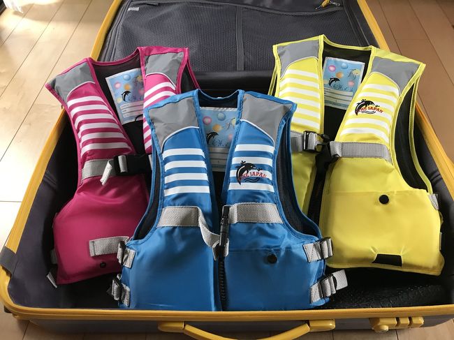 今回の旅行のために購入したもの<br /><br />子供達用のライフジャケット<br /><br />３人もいると目を離してなくても、水遊びは心配なので(特に１歳児)<br /><br />そして１人にだけ買うと 他がブーブー言うので全員分（笑）<br /><br /><br />￥ １６５８<br /><br />ヤフーショッピングで購入<br /><br />家のビニールプールで試してみましたが、良さそうで 子供は大喜びしてました