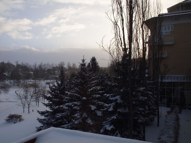 外の景色。<br />頼んでいたタクシーの時間まで、私は荷物の最終チェック。<br />チェブチンと夫は、ホテルの周りを散策しに行きました。