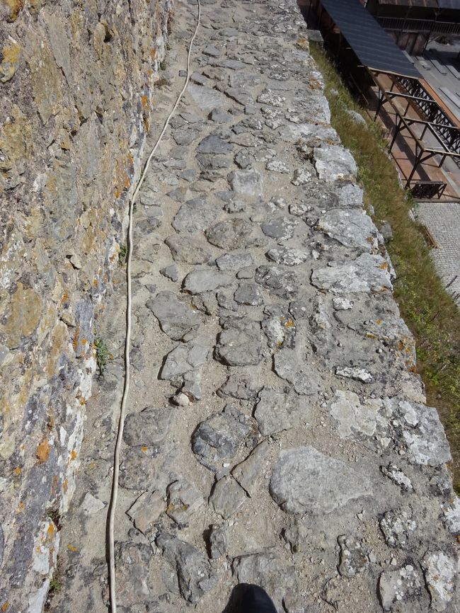 左端に写っている電線が概ね壁際で<br />下に写っているのが私の足なので<br />人とすれ違う時は結構怖い