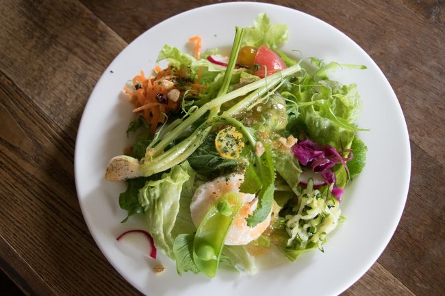 自家菜園の野菜を使ったサラダ。<br /><br />野菜の一つ一つが大変味わい深く新鮮で<br />酢の効いたドレッシングもとても美味しい！<br />そしてピクルスなどの味もそれぞれ微妙に違って<br />たった一皿のサラダなのに<br />かなりの存在感でした。すごい!!!<br /><br />「このサラダとても美味しいですね！」と伝えたら<br />「サラダ "も" 美味しいんです♪」との事。<br /><br />会計の時に少しお話をさせて頂いたのですが<br />料理はご主人が全て作られているとの事。<br />その料理に絶対的な信頼を置かれているのですね。<br />でも本当に美味しいのだから<br />その自信も頷けます。<br /><br />