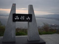 函館山のモニュメントのところではみなさん記念撮影中。
明るさ不足できれいに撮れそうになかったから、私はこのモニュメントだけ。