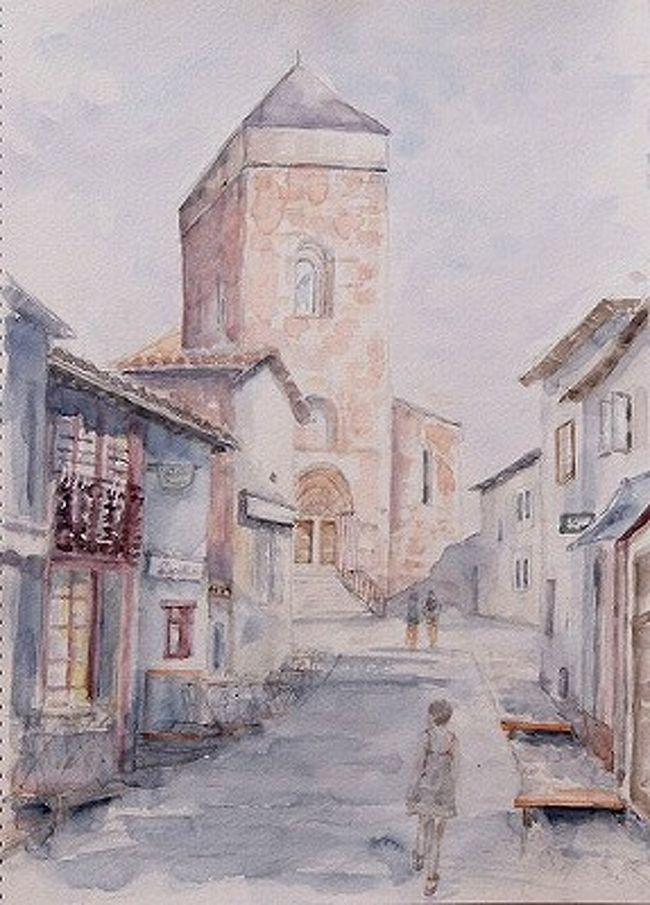 コマンジュではラフスケッチを入れて３枚描く。<br />これは、村に着いた日の夜描いた絵