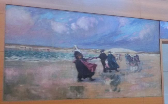 拡大。パルドン祭の風景のようです。<br />この絵、この旅行中にどこかで見た様な気がしました。今までの写真を見直してみるとはたしてありました。<br />ディナンのサン・マロ教会にこの絵が掛けられていました。勿論カンペール美術館の方が本物です。<br />