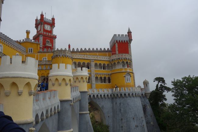 ついに雨が降りだしました。<br />雷こそ鳴らないものの、周囲は暗くなり風もさらに冷たくなり不穏な気配。<br />屋根のあるところにみんな避難。<br />結局、小ぶりになったところで宮殿内には入らず、ペーナ宮を後にすることにしました。<br />この下り坂が濡れてツルツルにすべって怖かったです。<br />というか、私は一度こけました。<br />骨折しなくて良かった～