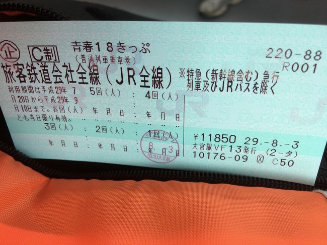 青春１８きっぷ。<br /><br />当日購入可能。<br />５回（人）で11850円。<br />在来線、１日乗り放題で2,370円以上かかる区間を乗車するなら青春18きっぷがお得です。<br /><br />有効期限は7月20日から9月10日。<br /><br />急ぐ旅ではないので在来線でのんびりと埼玉から、新潟県長岡を目指します。<br /><br />