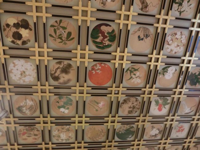 花鳥の天井絵の大広間で、永平寺の四季の映像を見て
