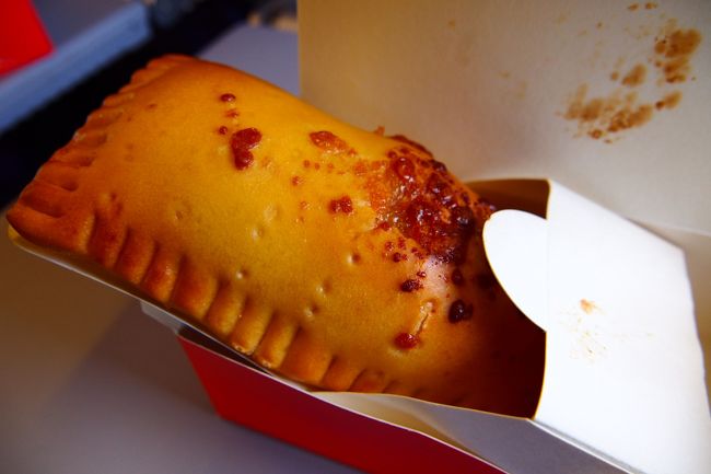 機内軽食が出た。<br />お昼を抜いて、薬も飲んだらすっかり調子が良くなった私の胃。<br />配られた熱々のホットサンドからは、マッサマンカレーのイイ匂いが漂うのでみるみるうちに食欲が湧いてきて、食べてみるとこれは美味しい♪<br />