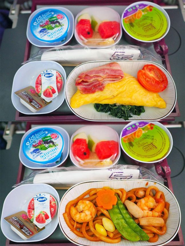 機内朝食。<br />飲薬以降調子が悪くなることも無く順調に効いたらしく、朝食を食べることが出来た。