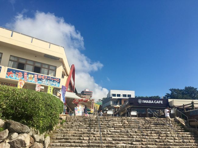 東尋坊方面からお店方面を見上げます<br />IWABAcafeが見えます