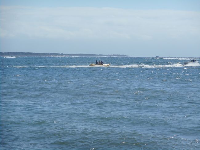 遠くでバナナボードに乗っている人がいます。