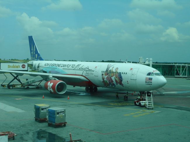 変わった塗装のエアアジア機で羽田に向かいます。