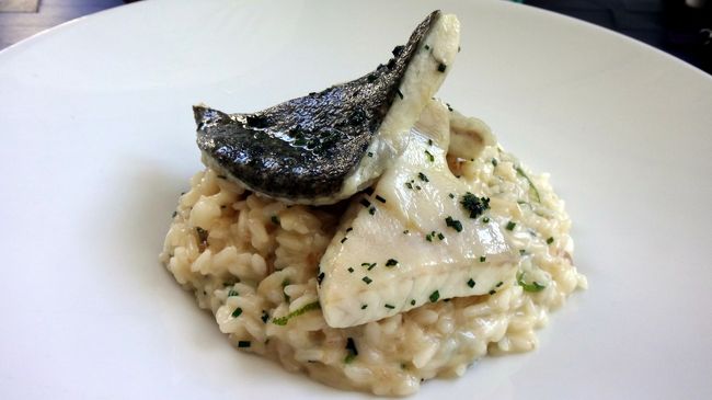 メインは、魚を選んだら、レモンのリゾットと魚の切り身。<br />この魚、たぶん、あのでっかいカレイみたいなのだと思うのですが、皮の部分はちょっと苦手なのですが、皮の下に、ゼラチン質の部分があり、たぶん、これが好きな人も多いのかな、と感じました。<br />でも、私は、魚や肉の塊がドテッとあるのは苦手です。<br />けど、このリゾットのレモンの味の出し方は、おみごとでした。こんな大量のリゾット、ほとんど平らげれるほど、この味はよかったです。