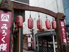 ちょうど三社大祭の初日「お通り」にかぶってしまったので、混むことを見越して早めに到着。

時間がたっぷりあったので、ちょっと観光。みろく横丁へ。でも、昼間だったので、ほとんどの店は開いてなかったです。