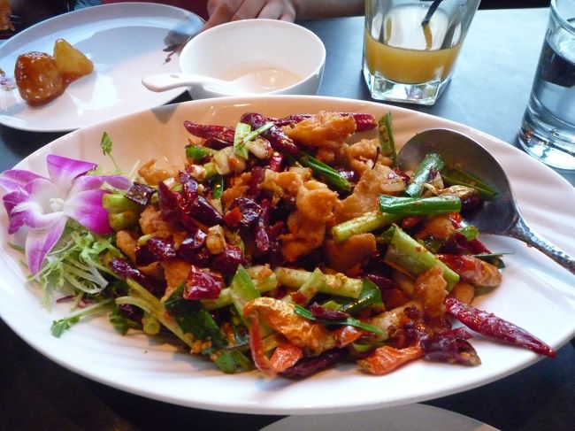 初日の夕食はQI NINE DRAGONにて。電話で予約しました。<br />私が辛いもの好きで、無理やり連れてきました。<br />麻婆豆腐、酢豚、口水鶏、炒飯と飲み物で１万２千円でした。<br />辛かった！おいしかった！<br /><br />オーナーさん?もとても親切な方でした。