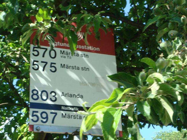 シグチューナのバス停に到着。<br />ここから町は目と鼻の先。バス停のすぐそばにトイレあり。<br /><br />この写真は帰りのバスを待っている時に撮ったもの。<br />これを見ると駅に戻るバスは3本出てます。