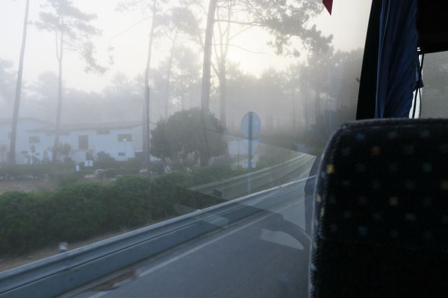 バスに乗り込んでチケットを運転手さんに見せると<br />「バターリャ…○▼×□★」と言って<br />バスケのトラベリングのジェスチャーをしています。<br /><br />この時は、とっさには分からず、とりあえず「Si(Yes)」と答えましたが<br />その後「あ、もしかしてバターリャで乗り換えてねって事なのかな」と思いました。<br /><br />とりあえず、運転手さんの近くの席に座って<br />何かあればすぐに聞けるようにします。<br /><br />外は霧が出ているようです。<br />途中色んな所に止まっては、人が乗ってきますが<br />いわゆる「バス停」らしき物は無くて<br />何もない所で止まって、人が乗り降りするのが、何か不思議でした。<br /><br />しばらくすると、「batalha」と書かれた標識や<br />修道院らしき建物などが見えてきました。<br />バターリャ修道院はこの辺なのかな、帰りに寄りま～す♪<br />と思っていたら、バスが止まりました。<br /><br />まさか、ここがバターリャのバス停で、ここで乗換えしなきゃいけない<br />なんて思っておらず、のんびりしていたら<br /><br />運転手さんが<br />「バターリャだよ。乗り換えてね。ファティマへのバスは後ろに止まっているよ。」<br />と教えてくれました！<br /><br />急いでバスを降りて、すぐ後ろに止まっていたバスに乗り換えます。<br />乗換えはどうやら私1人のようで、<br />乗り換えた後、ファティマ行きのバスはすぐに発車しました。<br /><br />運転手さんに、教えてもらわなかったら、ずっと乗っていました(^^;)<br />運転手さんありがとう！！<br /><br />