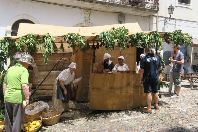 にぎやかな音楽が聞こえてきたので、下の方に降りてきました。<br /><br />古代の格好をした人達がいっぱいいます。<br />どうやら何かのお祭りのようです！