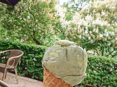 今回の旅行でやろうと思ってたことのひとつ。外でアイスクリームを食べるを最終日に実行！
リコリス味のレモン風味にしてみました。慣れないリコリスだけど、レモンでさっぱりとおいしくいただけました。