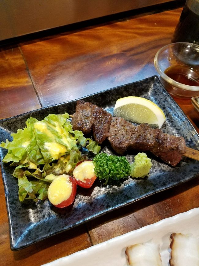 石垣牛の串焼き<br />このお店はリピート決定！！<br /><br />二件目は初めて行く民謡居酒屋に行ったのだけど、Nちゃんに合わず一杯でおいとま(^^;