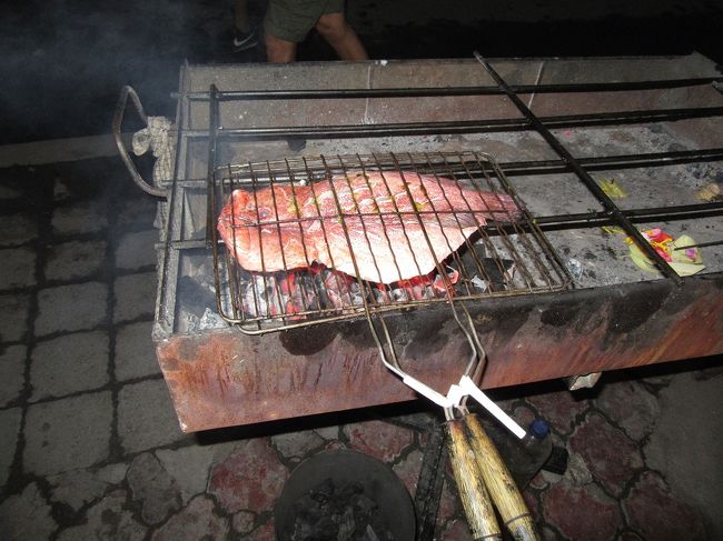 ２つのご飯かポテトを選ぶ<br />２つのサラダ<br />２つのフルーツ盛りが付いてます。<br />たれを付けながら両面じっくり、<br />ヤシの実の炭で焼いていきます。<br />20分～30分かかりますよ。