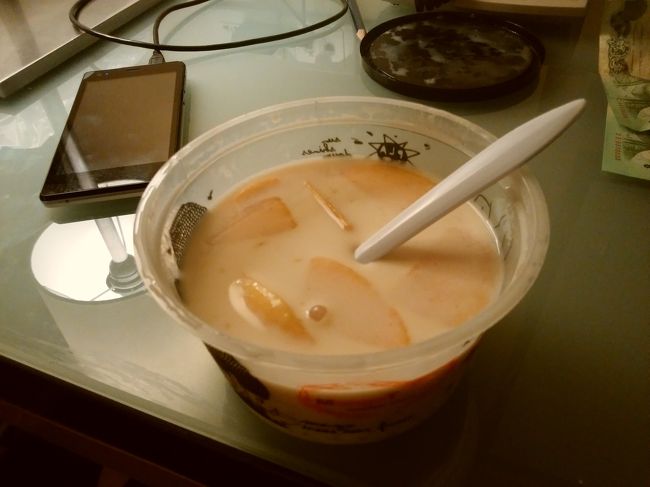 ホテルで母はデザートにマンゴーアロハを♪<br />息子はエビチャーハンを♪<br /><br />荷造りして、お休みなさい～<br /><br />深夜、窓をたたく雨の音で目が覚めました。<br />昼間は晴れて暑く、夕方か夜にスコール、メリハリありますね。