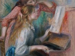 「ピアノを弾く少女たち」1892年頃
1891年の末、ルノワールは政府からリュクサンブール美術館のための作品制作を依頼され同じ構図で6点の「ピアノを弾く少女たち」を描いています。政府が購入した1点が現在、オルセー美術館所蔵のもの（今回オルセーには展示されていませんでした）で別のバージョンがオランジュリーにあります。これも「パリ・オランジュリー美術館展」に出展されていた作品。