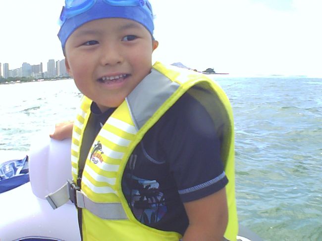 ウミガメを見られた長男