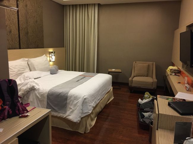 台北で、トランジットついでに観光をし、ジャカルタへ飛んだ。ジャカルタは特に見たいと思えなかったので、空港から出ずにすのまま国内線でジョグジャカルタへ飛んだ。この国内線、2時間近く出発が遅れてホテルには到着したのは夜遅く。<br />更にツインで予約しておいたのにダブルしか空室が無いということで、インドネシア初日は母とベッドをシェア。