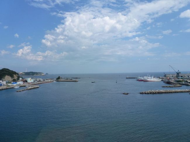 城ヶ島大橋中央から東京湾側を望む。歩道は自転車も走れるので途中で停車も可能。結構な高さがあります。