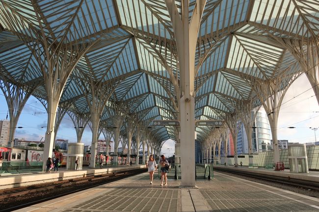 リスボンのオリエンテ駅。乗車車両がどの辺りに停車するのかわからず、時間も短かったためちょっと走りました。2等車両がポルト寄りでした。<br /><br />チケットはネット購入してプリントアウトしたものを車掌さんに見せれば大丈夫です。購入した座席が進行方向と逆向きだったので、苦手な方はチケット購入時に注意した方がよいと思います。座席指定のページでわかるようです。<br /><br />車窓楽しめるかなと思いましたが、列車の窓がけっこう汚れていて・・・<br />