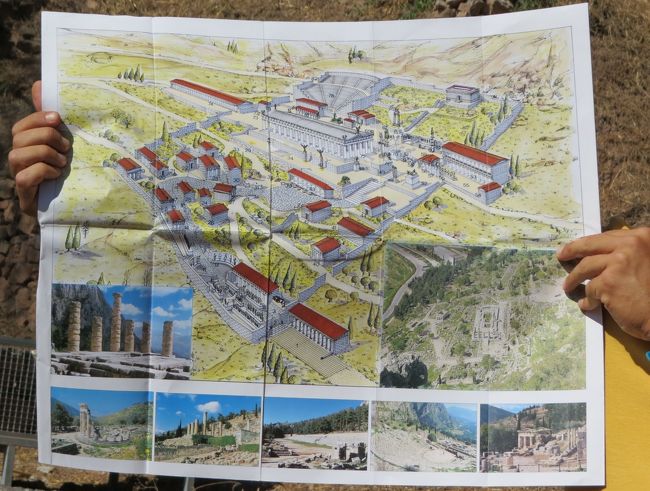 デリフィ遺跡の解説図です。<br />パルナッソス連山の懐に抱かれるように造られ、古代ギリシャの宗教の中心地でした。