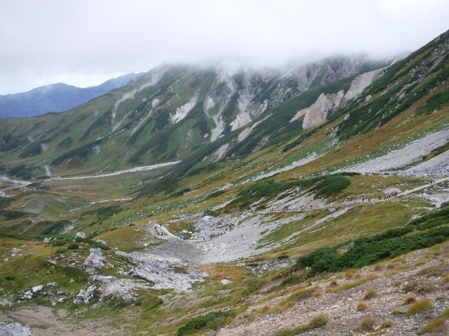 室堂から一の越へあがってくる、たくさんの登山者の姿が現れる。