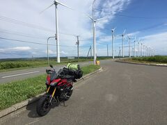 オトンルイ風力発電所
天塩の道の駅で休憩し少し走ると遠くに見えてくる風車
真っ平らな草原に何本もの風力発電が立ち並ぶ景色は圧巻