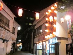 美味しい料理に旨い酒を頂いたあとは少し夜風にあたりましょう！～、
夜の石段の街に誘われて心もぶらぶら歩きです。

旅館の前の路地は灯りが好い雰囲気ですね！～。