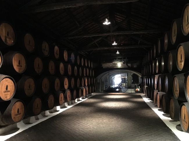 ポルトワインの蔵見学に参加。ドウロ川の上流にワイン畑があり、そこで収穫されたブドウをドウロ川で運んでくる。（英語ツアーは満員でスペイン語ツアーに参加したら、当たり前だが何を言ってるか全然わからなかった・・）