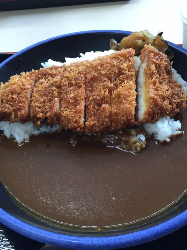 そろそろお昼時なので，どこに行こうかと．<br />浜松と言えば，鰻か餃子でしょう！ ッて事で<br />鰻は昨晩食べたので，餃子に決定したのですが，<br />私の体力が限界で座位保持も困難な状態に…<br />ノアの中で横になり高速で帰路につきました．<br /><br />1時間程度，車を走らせ上郷SA（下り）へ．<br />これで上郷SAは制覇した事になります^o^．<br /><br />少し体力は回復し，昼食にカツカレーを選択．<br />カレーは香辛料の効果で私の様な状態でも<br />比較的食べやすいのが利点です．<br />結構，カツが大きくてビックリしました．<br />若い方々には量的にも問題ないでしょう．<br /><br />カレー自体はオーソドックスな味でした．<br />