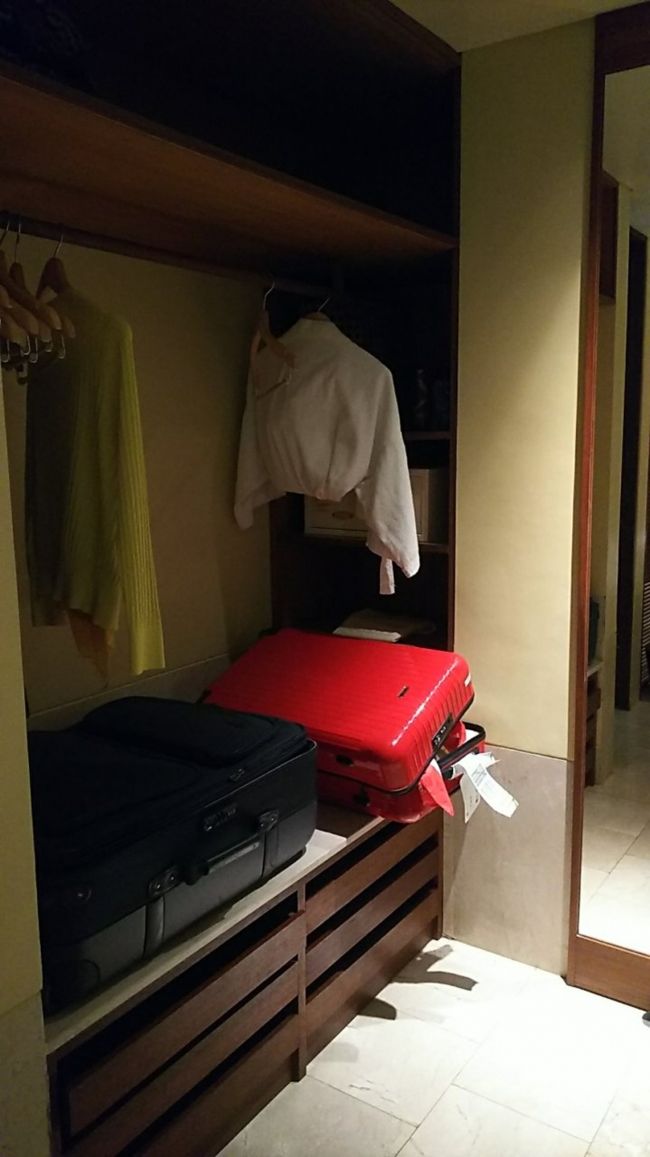 トイレの向かい側にクローゼット。<br />隠れて見えませんが奥の棚にセーフティボックス・懐中電灯・殺虫スプレーが置いてあります。<br />大きな姿見もあります。