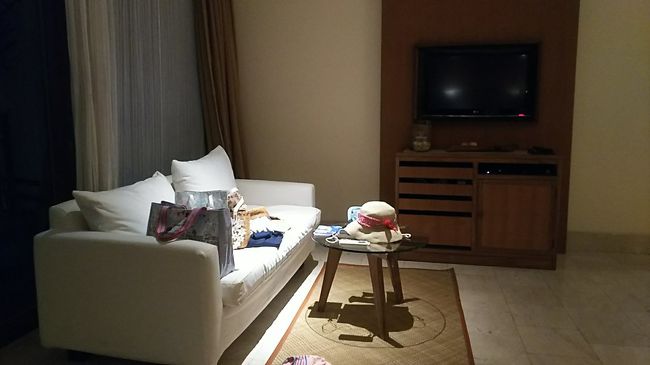 ソファとテーブル。私物が見苦しくてスミマセン(笑)　ソファの向こう側にマガジンラックが置いてあって、英語の絵本が置いてありました。<br /><br />この後、19:30からのバロンダンスを観に出掛けます。<br /><br /><br />２日目その４へ続きます…長いな(笑)