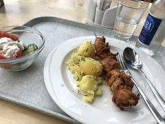 ソラリスというショッピングモール内の２階のレストランで昼ごはんを食べました。
自分の好きなものをいろいろ選んでお会計するシステムです。
鶏肉の串焼きと、じゃがいも、サラダ、炭酸水で7.2ユーロはお得です。