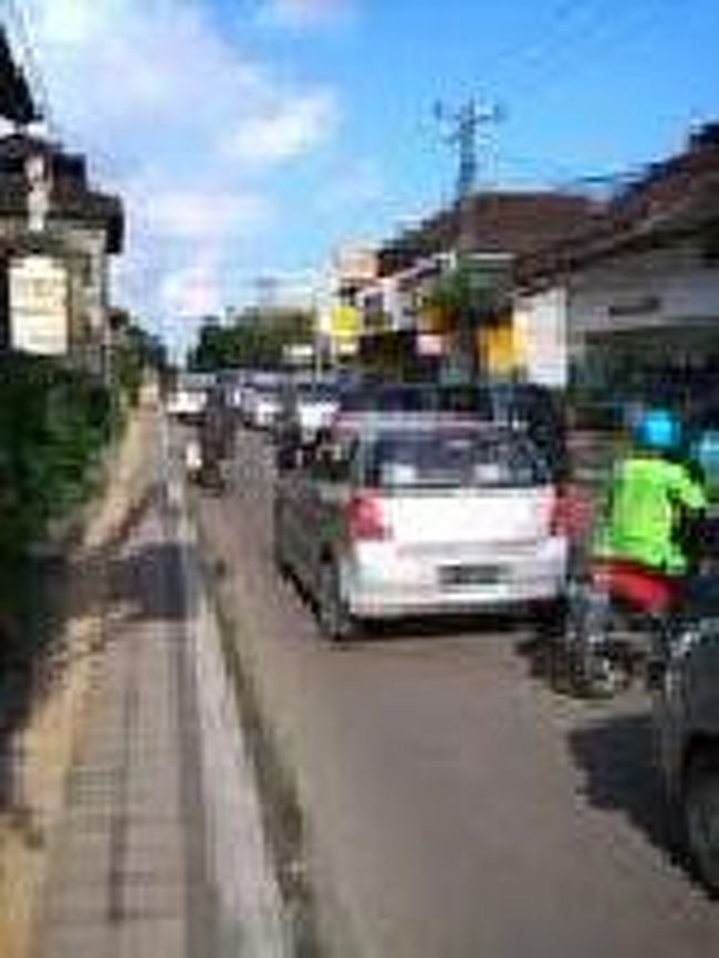 [２０１４/８/１０]<br /><br />朝のラヤ・ウブド通り。歩道や道幅が狭い割に車が多いです。