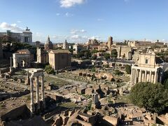 写真では分かり難いですが、この場所はかなり高い場所にあり、ローマがアップダウンの多い街であることを象徴してるように感じました。高所恐怖症の私としては、ここから真下を見ることはできませんでしたが、お陰でフォロロマーノの様々な遺跡を見ることができました。セッティミオ・セヴェーロの凱旋門、ヴェスタ神殿などなど。

フォロロマーノはローマ帝国の政治の中心地。古代ローマは紀元前6世紀頃から紀元後4世紀にローマが遷都されるまでの1000年弱の間、栄えたそうです。日本では縄文時代から弥生時代に当たります。そんな大昔に多くの巨大な建造物を建設し近代的な政治システムが機能していたとは、驚きの一言です。