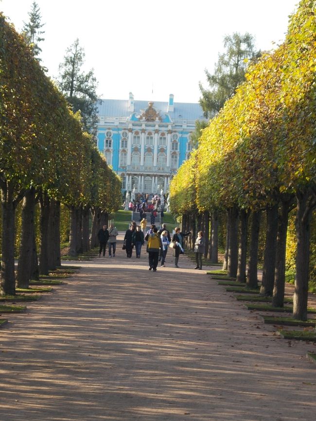 いかにも、　西洋の　宮殿風！に　刈り込む　並木路。<br /><br />真正面・・・には、<br />爽やか！な　「ロイヤル・ブルー・・・の　お城」。<br />