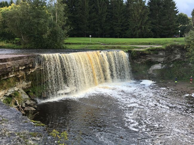 6時までにレンタカーを返さなきゃいけないので、そろそろタリン方面へ。<br /><br />帰りがてら、コーギの滝に寄りました。<br /><br />※Jagala Waterfall　コーギ池の滝<br />　住所　Koogi küla, Jõelähtme vald, Harju maakond<br />　この滝は、川がフィンランド湾に流入する前の約4kmのヤルガラ川の下流域にある滝です。滝はおよそです。高さ8メートル、幅50メートル以上。それはエストニアで最も広い自然の滝です。冬には、寒い時期に凍った水塊が大きな氷の氷に覆われた氷の壁になる滝が見られます。滝の端から垂れ下がった氷と滝の壁との間に、氷で囲まれたトンネルが形成されるのも美しい。
