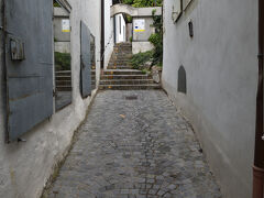 こちらの小路からメルク修道院に上がっていきます．ここにも金色の石畳が．