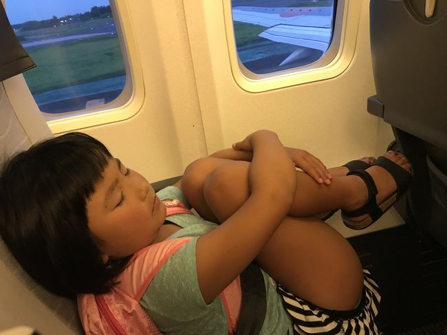ホノルルからの飛行機では一睡もしてなかった娘…<br /><br />変な格好でお休みなさい(⌒-⌒; )