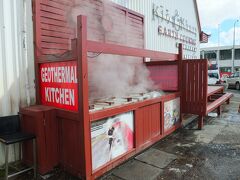 昼食はグヴェラゲルジの街にあるKjöt og Kúnstというレストランにて。外では、地熱を利用してジャガイモなどを蒸していました。