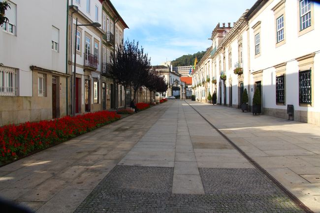 人影が見えない町にはきれいな花壇があります。