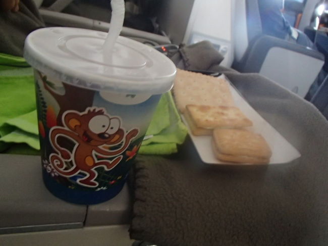 子ども向けにティタイムのサービス。リンゴジュースとビスケット。