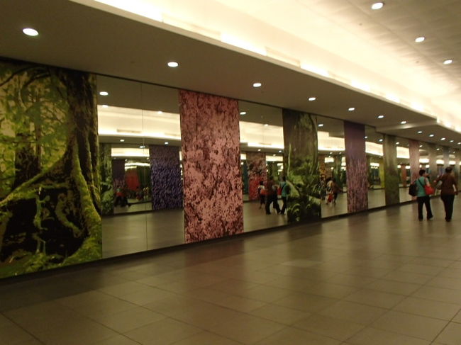 いよいよ、ベイフロント駅からガーデンズバイザベイへ行きます。すでに駅構内からこのようなお花のデザインが。<br />